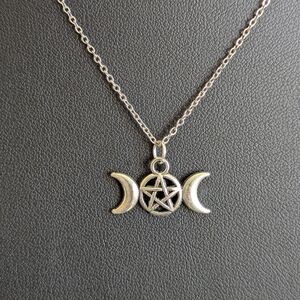 Silver Moon Pentacle Necklace